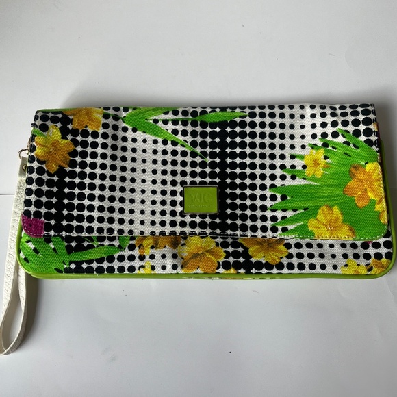 Versace Jeans Couture Canvas Floral Dotted Tropical Leaves Clutch Purse - Picture 2 of 11